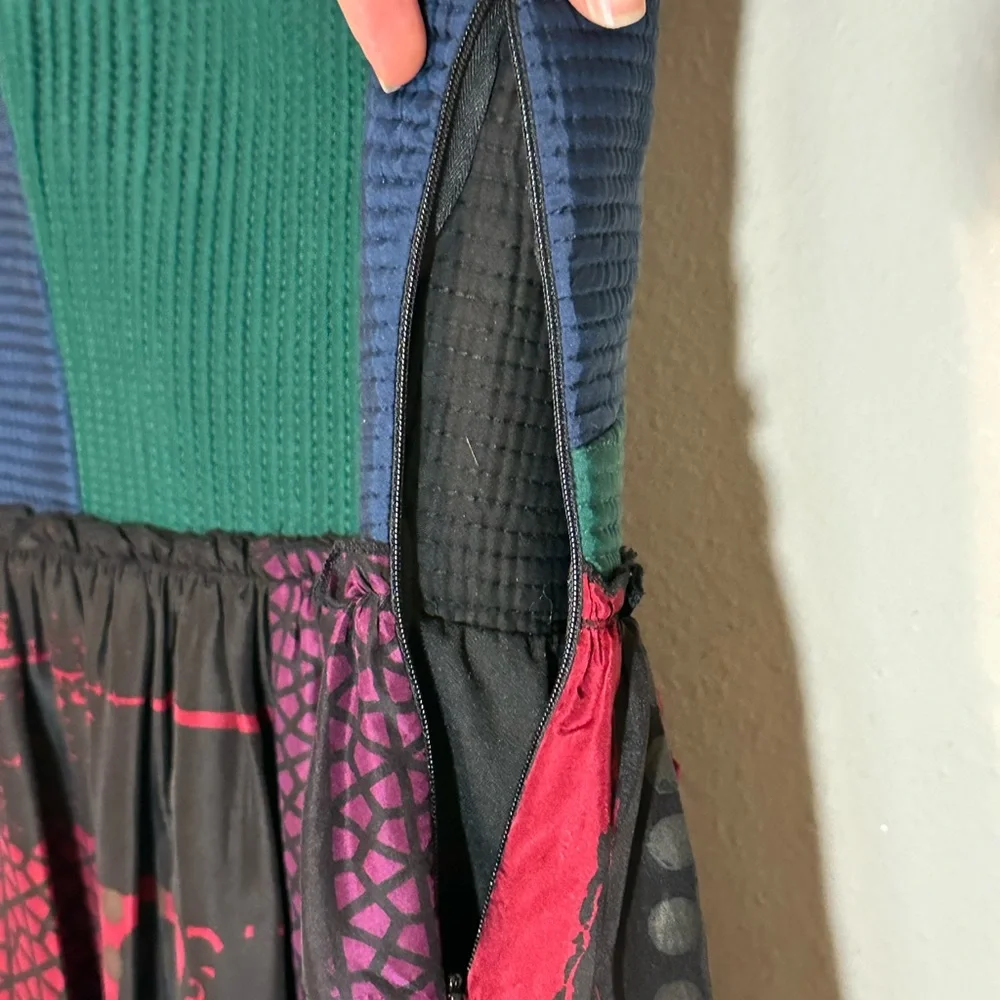 Anthropologie Niki Mahajan Lined Silk Patchwork Lace Multicolor Midi Dress S- 8 - Picture 14 of 16